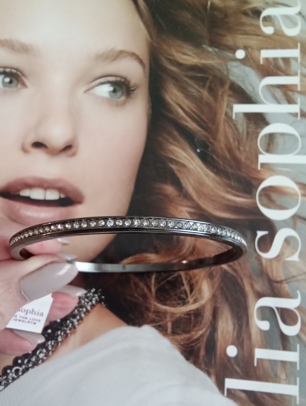 Lia Sophia Crystal Bling Hematite Bangle Bracelet S